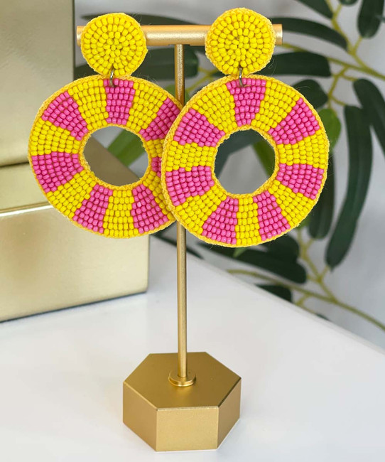  I Still Believe Stripe Circle Earrings - Yellow/Pink 