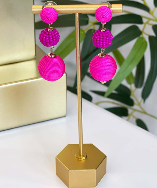  Strawberry Wine Thread And Bead Ball Earrings 