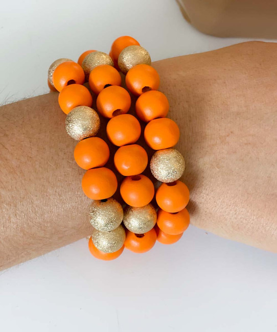  Dream On 3 Wood Bracelets - Orange/Gold 