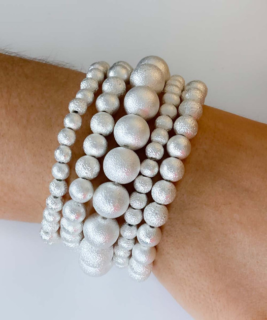  Downtown Girl Texture Ball Multi Stackable Bracelets - Silver 