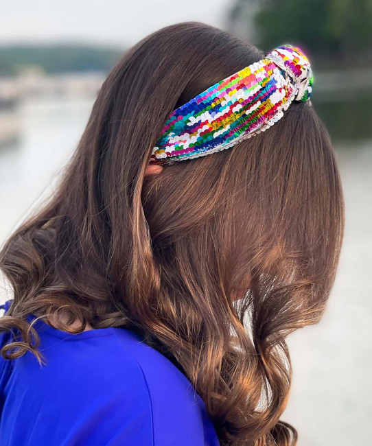  Boom Boom Knotted Sequin Headband - Multi/White 