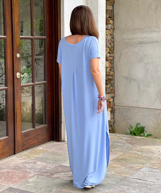  Dancing Queen V-Neck Short Sleeve Maxi Dress - Spring Blue 