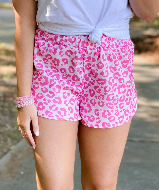  Loco Motion High Waisted Athletic Shorts - Pink Leopard 