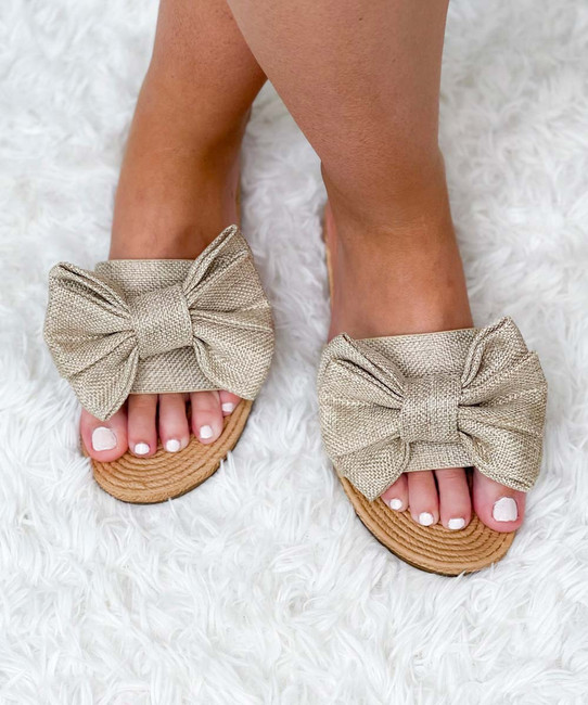  Athena Bow Flat Sandals - Beige 