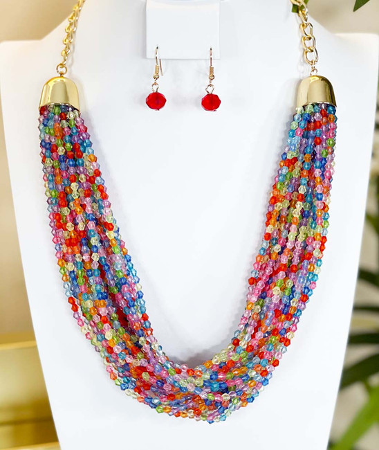  Once Upon A Time Faceted Beaded Multi Layered Necklace And Earring Set 