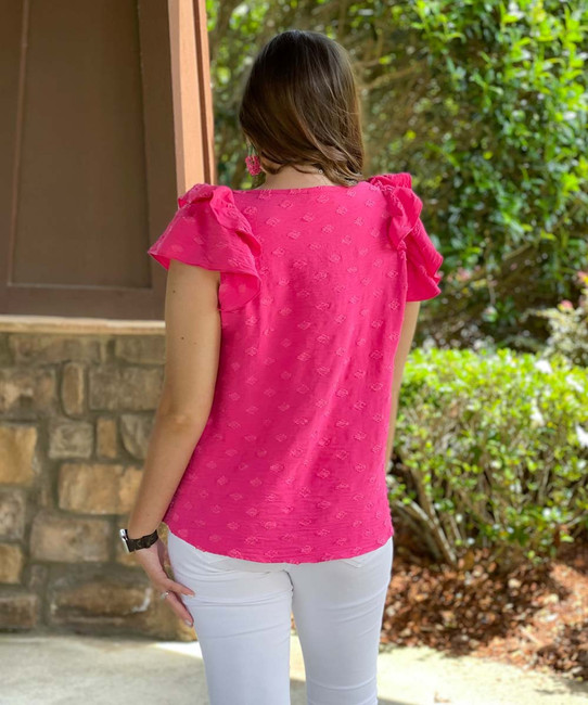  What A Girl Wants Popcorn Ruffle Sleeve Blouse - Fuchsia 