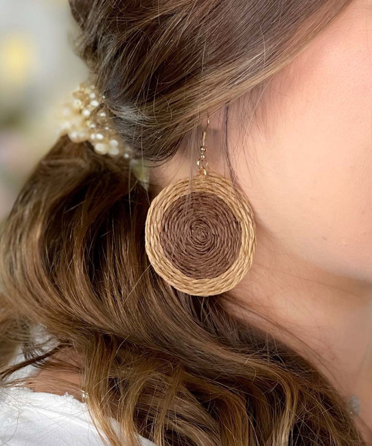  Fresh Look Rattan Circle Earrings - Brown 