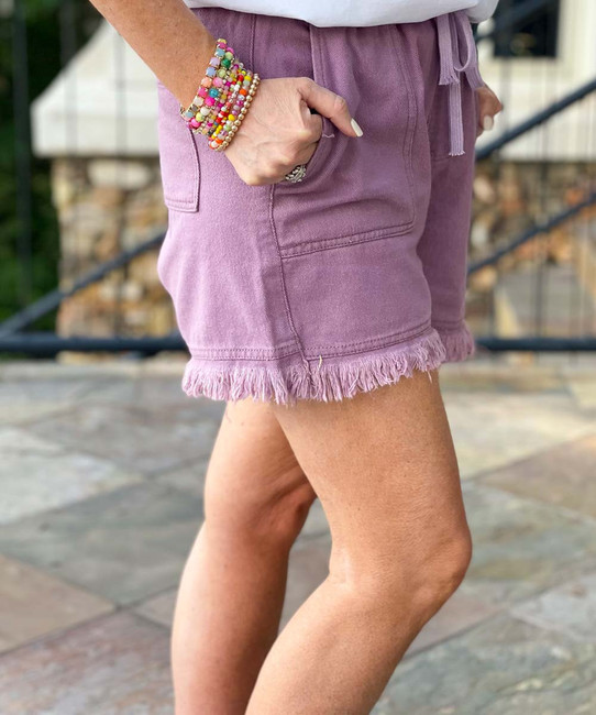  Queen Of The South Frayed Denim Shorts - Purple 