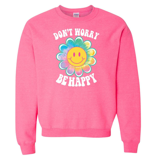  Don't Worry Be Happy Flower Smiley Graphic T-Shirt 