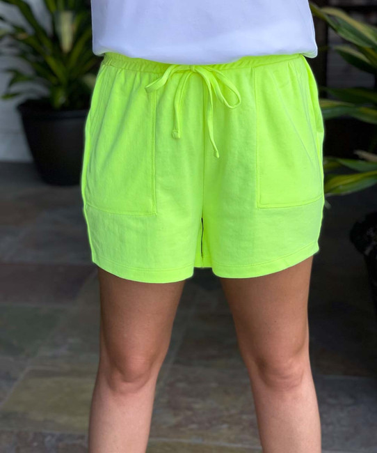  These Roads Cotton Drawstring Waist Shorts - Neon Lime 