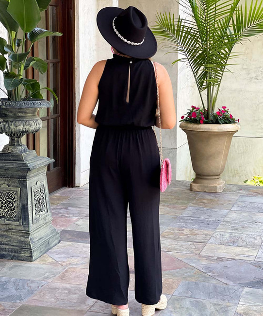  Need A Favor Frill Mock Neck Jumpsuit With Pockets - Black 