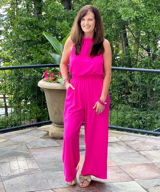 Hot Pink Sleeveless Knot Front Jumpsuit