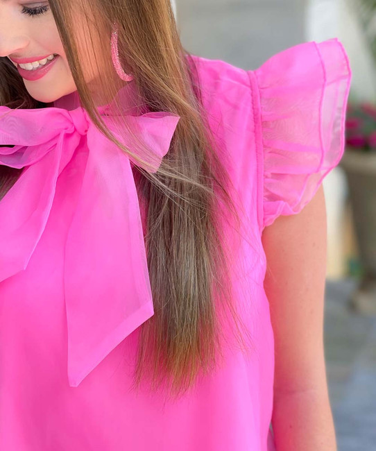  Lovin' Feeling Ribbon-Tie Neck Top 