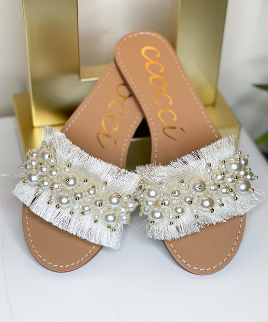 Satin Fringe Slide Sandals