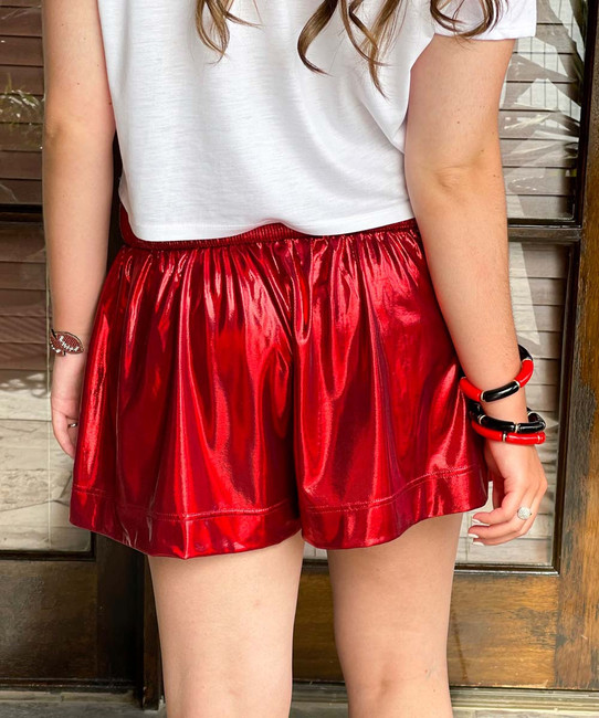  It's Game Day Y'all Metallic Shorts - Urban Red 