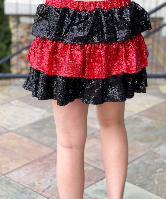  First Down Sequin Mini Skirt - Black/Red 