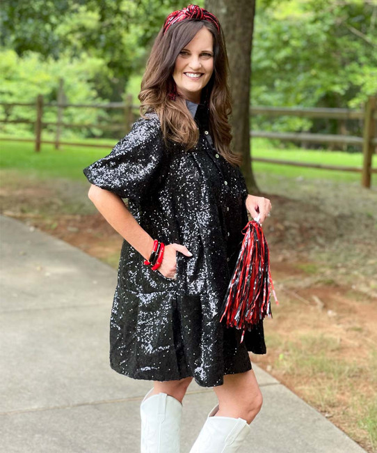  Tailgate Club Sequin Shirt Dress - Black 