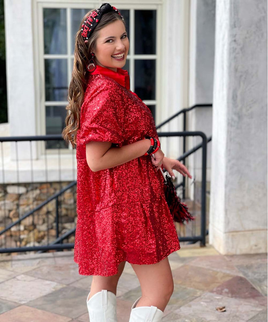  Tailgate Club Sequin Shirt Dress - Red 