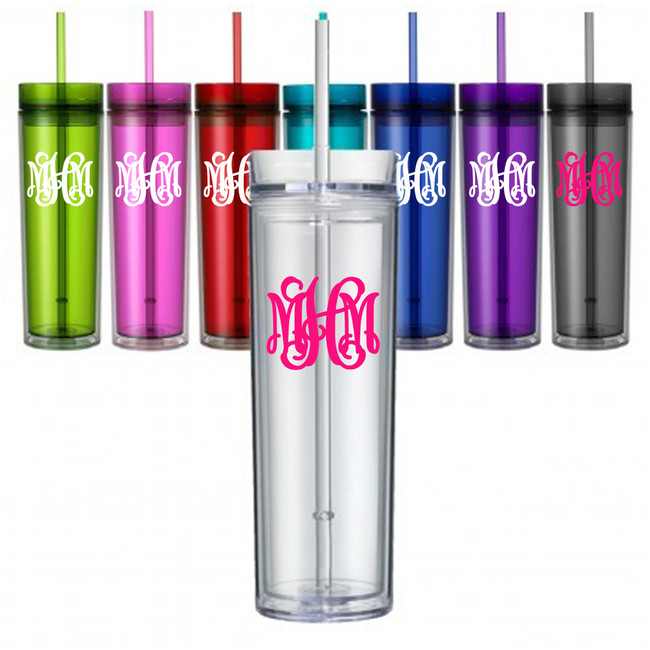 Monogrammed 16 OZ. Acrylic Tumbler with Lid and Straw – Preppy Monogrammed  Gifts