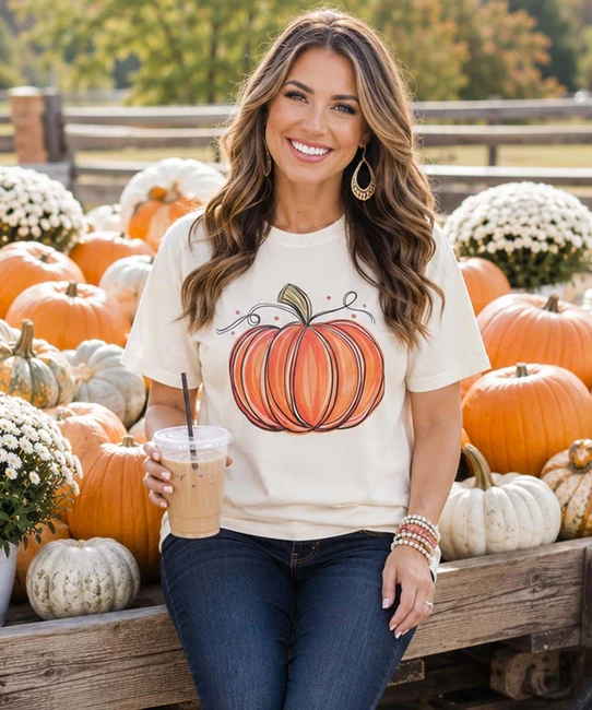 watercolor pumpkin shirt model image