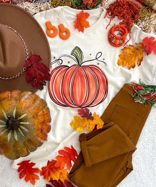  Watercolor Pumpkin Graphic Shirt 