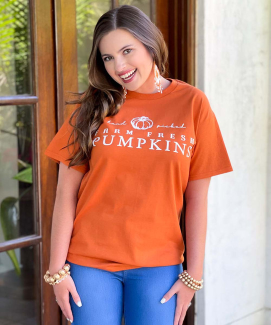  Hand Picked Farm Fresh Pumpkins Graphic Shirt - Texas Orange 