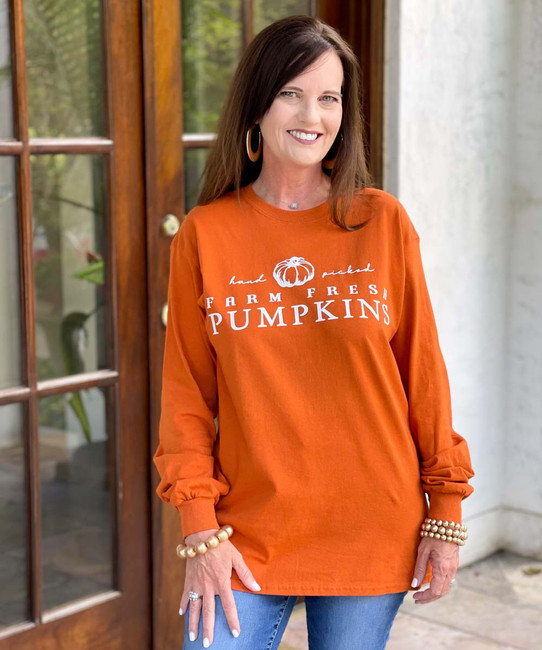  Hand Picked Farm Fresh Pumpkins Graphic Shirt - Texas Orange 