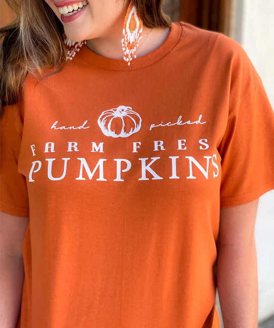  Hand Picked Farm Fresh Pumpkins Graphic Shirt - Texas Orange 