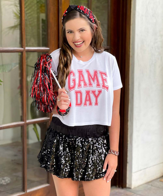  Customizable Distressed Game Day Bella Canvas Flowy Cropped Tee 