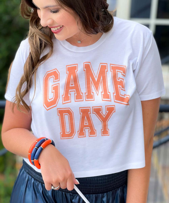  Customizable Distressed Game Day Bella Canvas Flowy Cropped Tee 