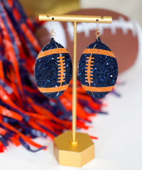  Game Time Glitter Football Earrings - Orange/Navy 
