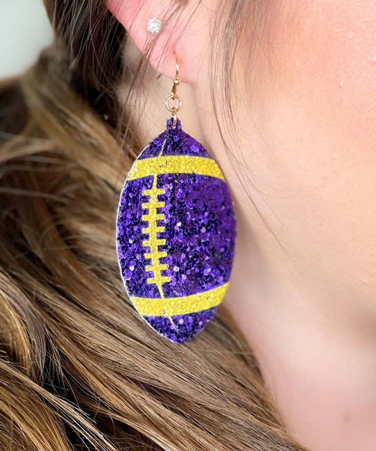  Game Time Glitter Football Earrings - Purple/Yellow Gold 