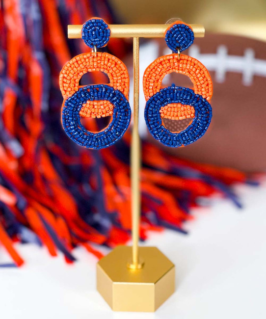  These Are My Colors Bead Double Circle Earrings - Orange/Navy 