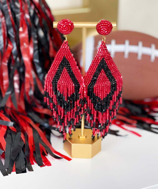  Kickoff  Time Seed Bead Tassel Earrings - Red/Black 