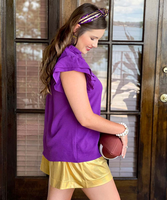  Football Queen Ruffle Sleeve Top - Purple 