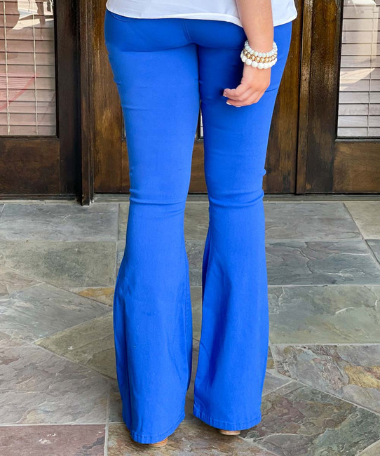 Scrunch Back Flared Blue Slinky Trousers – Entire Desire