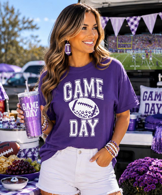 distressed game day football tee model image