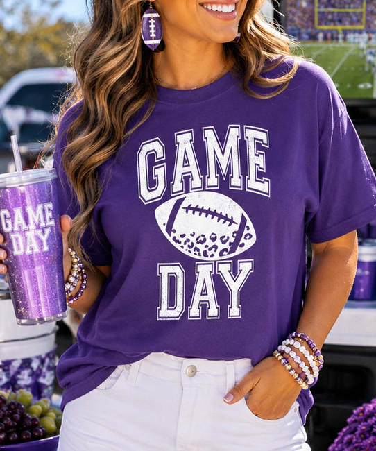 distressed game day football tee model image