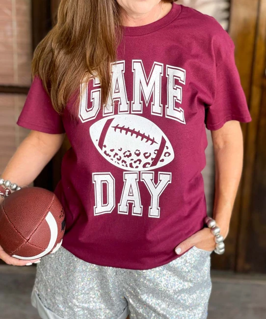  Distressed Game Day Football Graphic Tee Shirt 