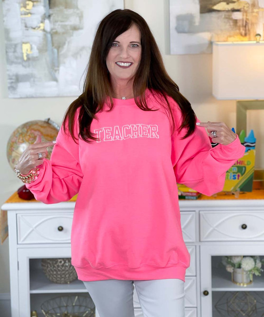  Teacher Outline Embroidered Sweatshirt 