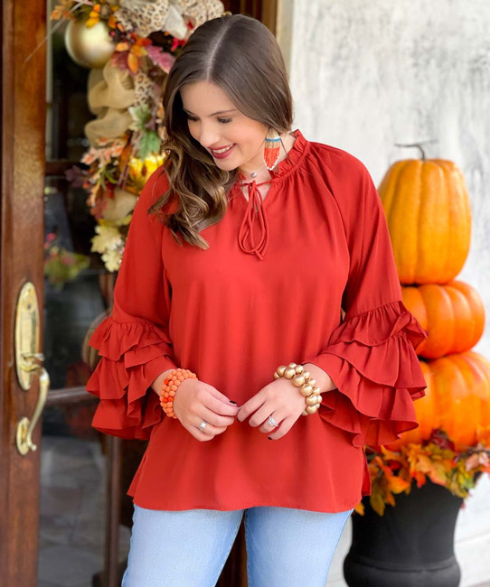 Ruffle Detailed Wide Sleeve Top