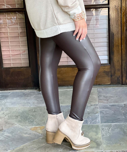 Chocolate Brown PU Leggings – Born Clothing