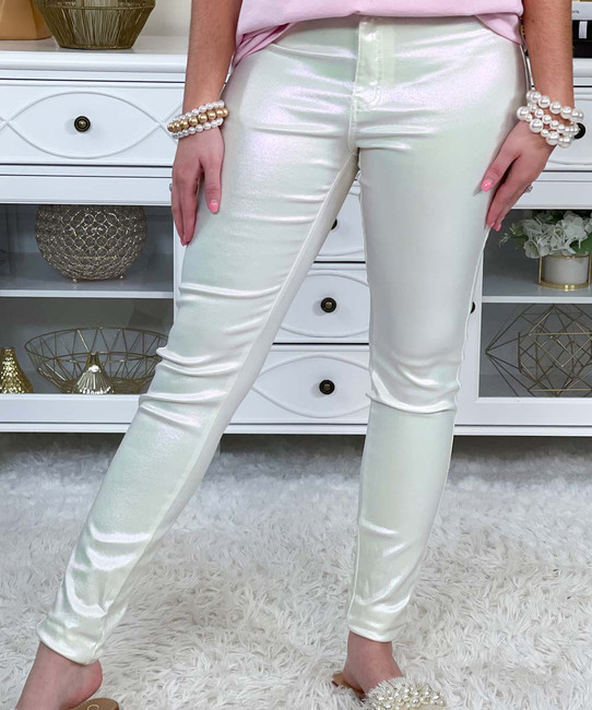 metallic cream jeggings front