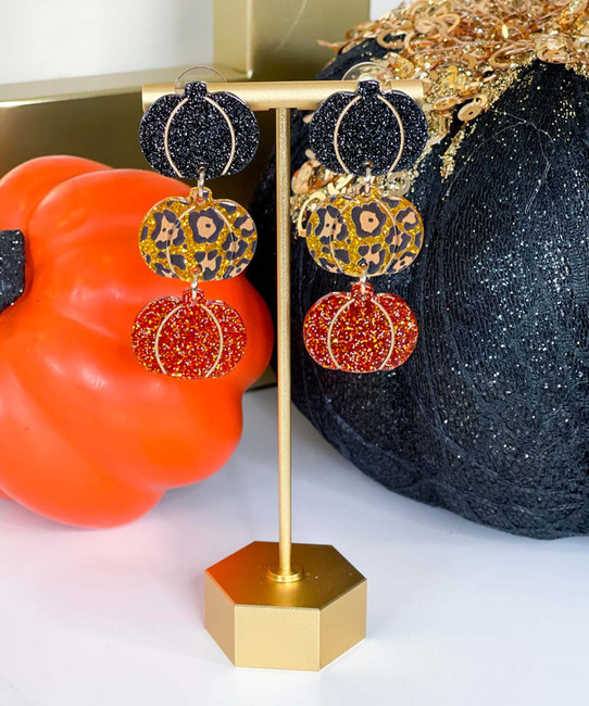  Wild Pumpkins Pumpkin Trio Dangle Earrings - Brown/Black 