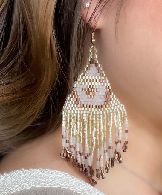  Mama Tried Patterned Beaded Tassel Earrings 