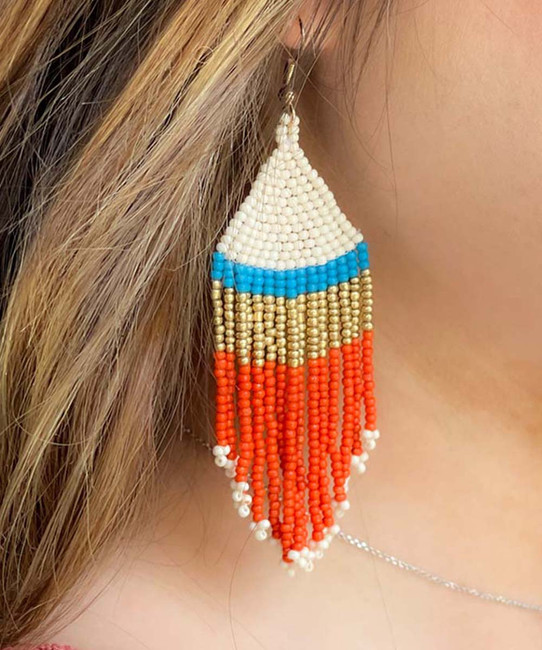 Bead Triangle Color Block Fringe Earrings