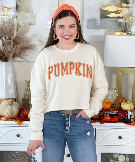  Distressed Pumpkin Cropped Pullover 