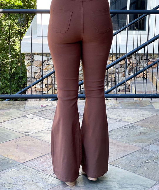  Flare With Me High Waist Stretch Disco Bell Bottom Pants - Chocolate 