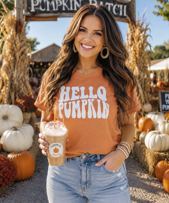 hello pumpkin tee model image