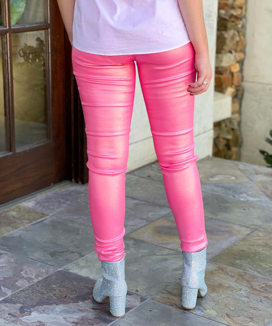  Life Of The Party Metallic Disco Jeggings - Metallic Pink 